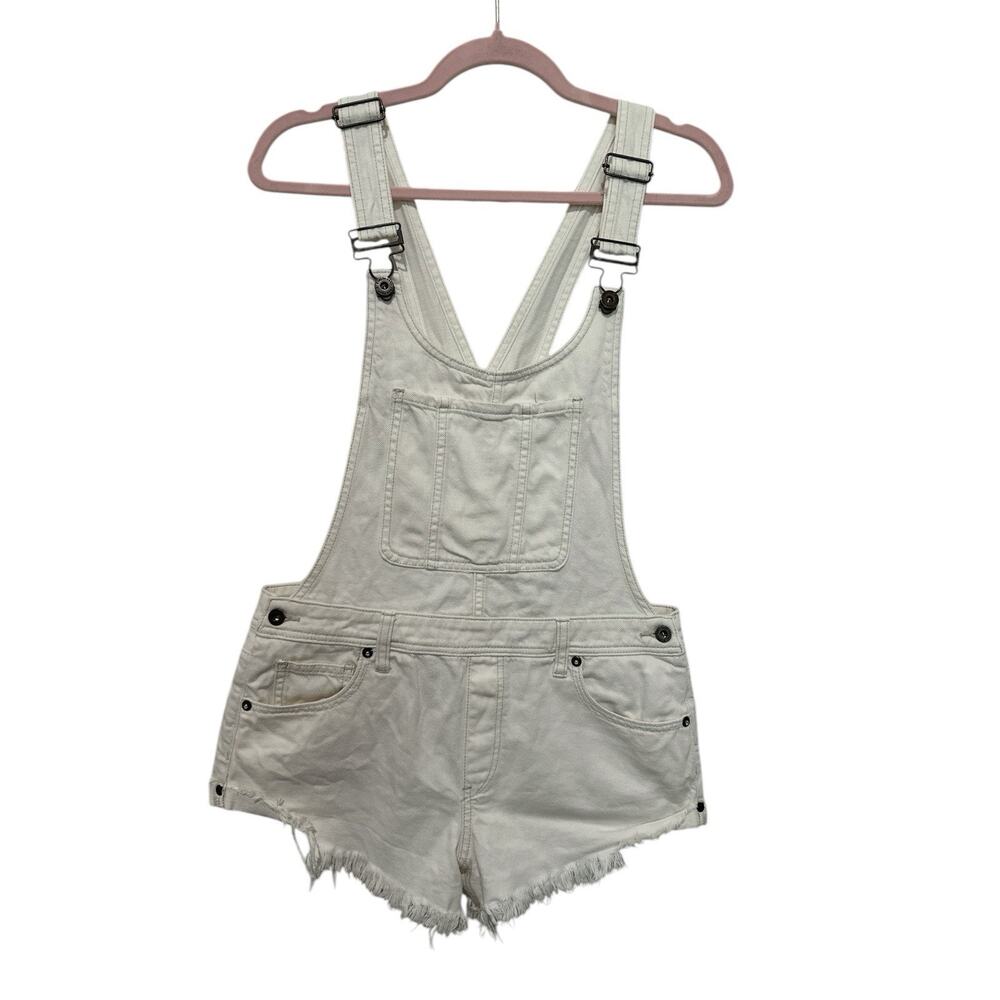 Free People "We The Free" denim shortalls cream color overalls Size 27